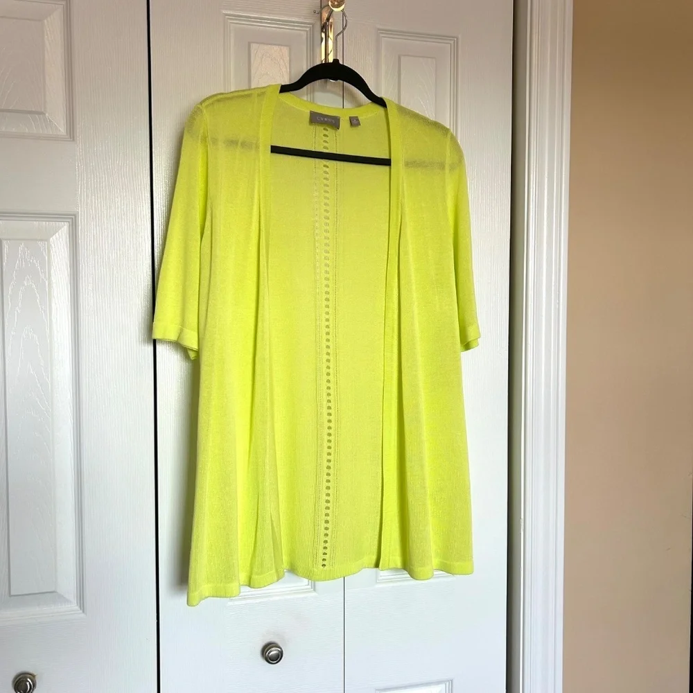 NWT CYRUS Short Sleeve Silky Knit Open Cardigan in Chartreuse Size M - Picture 2 of 16